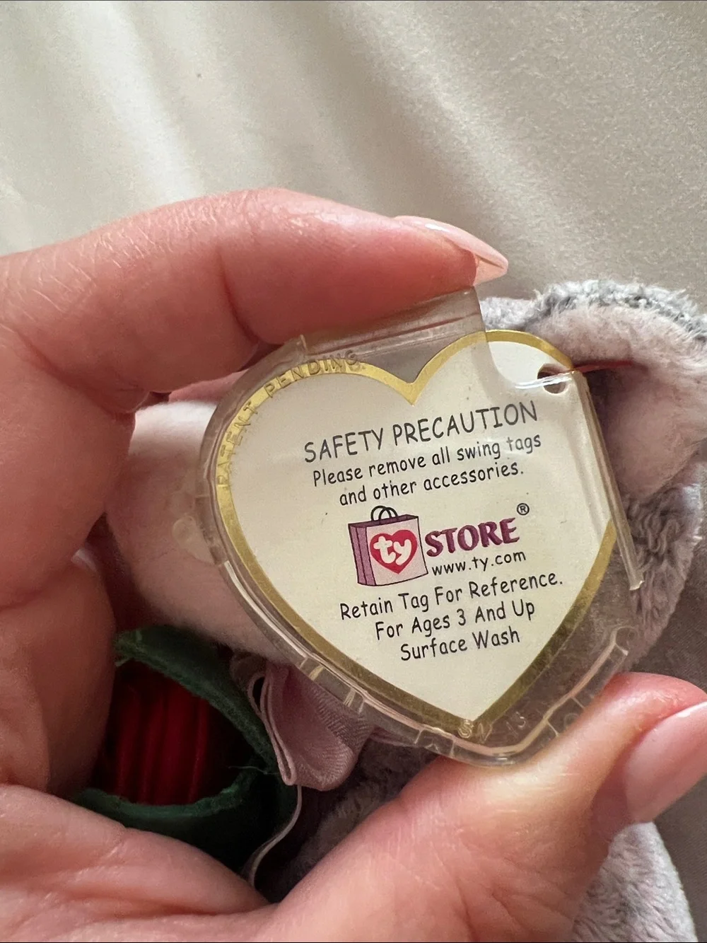 Ty Beanie Babies Grandmother Gray Teddy Bear Plush w/ Rose & Tag Protector 2004